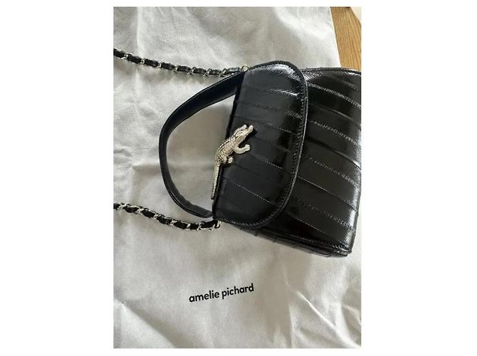 Autre Marque Amelie Pichard Bolsa em couro envernizado preto fecho de crocodilo - vista 5