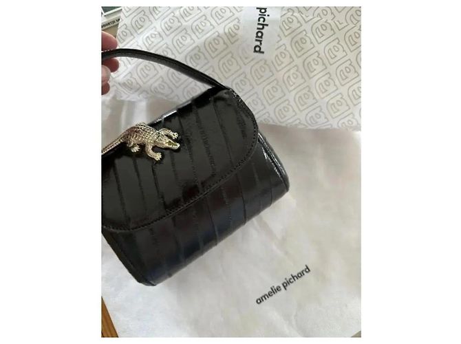 Autre Marque Amelie Pichard Bolsa em couro envernizado preto fecho de crocodilo - vista 6