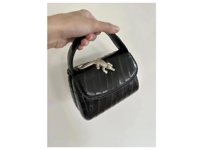 Autre Marque Amelie Pichard Bolsa em couro envernizado preto fecho de crocodilo - vista 7