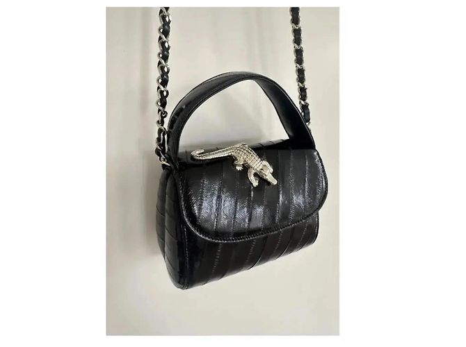 Autre Marque Amelie Pichard Bolsa em couro envernizado preto fecho de crocodilo - vista 8