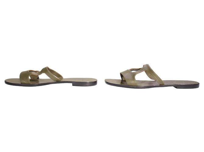 Autre Marque Zeus+Dione Sandalias planas de cuero H-Strap - Khaki Olive Green Verde - vista 10