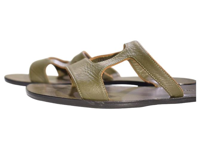 Autre Marque Zeus+Dione Sandalias planas de cuero H-Strap - Khaki Olive Green Verde - vista 11
