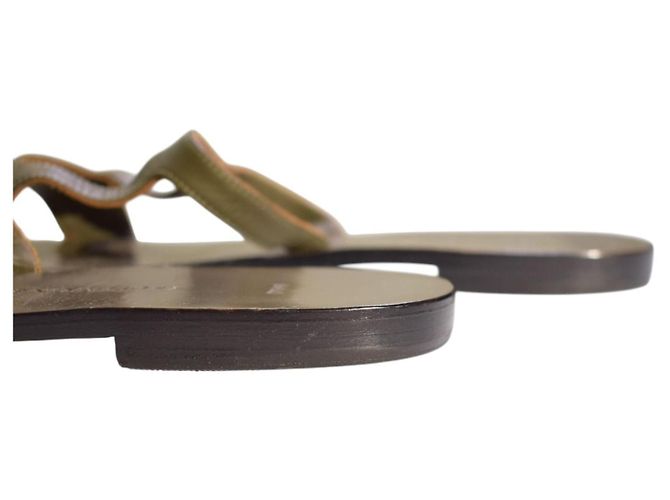 Autre Marque Zeus+Dione Sandalias planas de cuero H-Strap - Khaki Olive Green Verde - vista 12