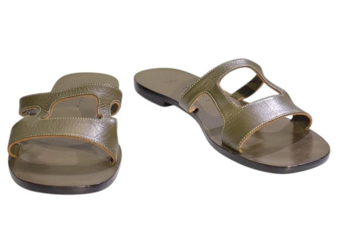 Autre Marque Zeus+Dione Sandalias planas de cuero H-Strap - Khaki Olive Green Verde - vista 2