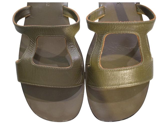 Autre Marque Zeus+Dione Sandalias planas de cuero H-Strap - Khaki Olive Green Verde - vista 6