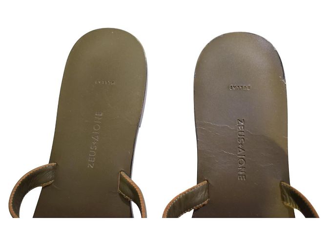 Autre Marque Zeus+Dione Sandalias planas de cuero H-Strap - Khaki Olive Green Verde - vista 7