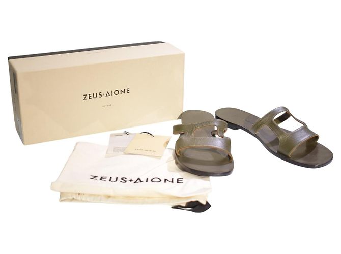 Autre Marque Zeus+Dione Sandalias planas de cuero H-Strap - Khaki Olive Green Verde - vista 8