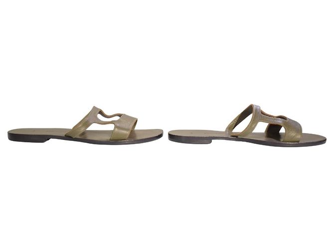 Autre Marque Zeus+Dione Sandalias planas de cuero H-Strap - Khaki Olive Green Verde - vista 9