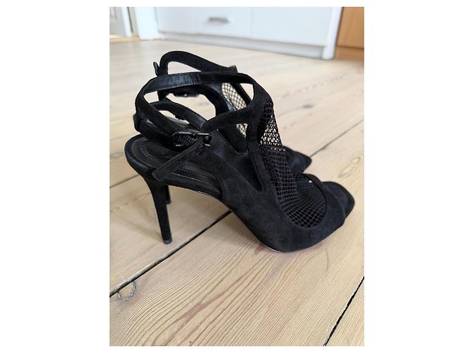 Alexander Wang Sandali con tacco in scamosciato e mesh nero - vista 11