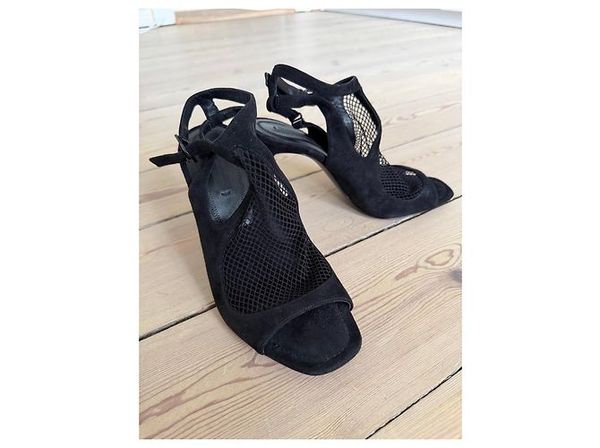 Alexander Wang Sandali con tacco in scamosciato e mesh nero - vista 14