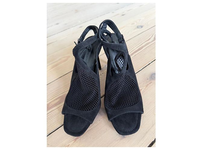 Alexander Wang Sandali con tacco in scamosciato e mesh nero - vista 2