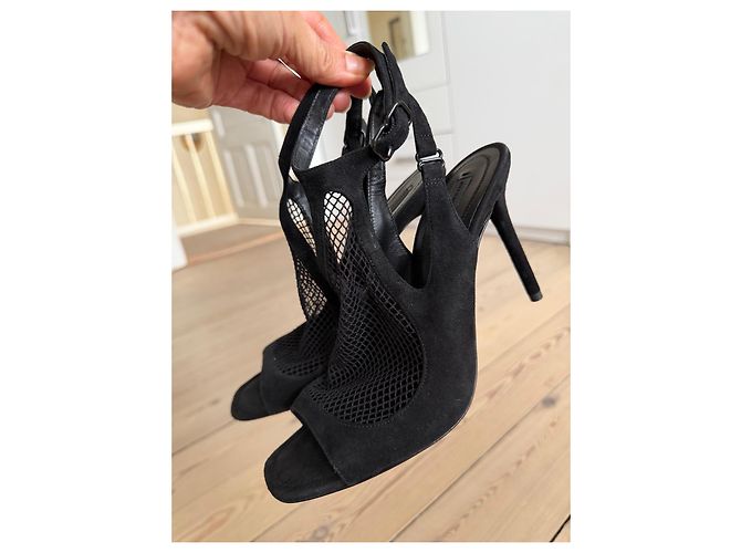 Alexander Wang Sandali con tacco in scamosciato e mesh nero - vista 3