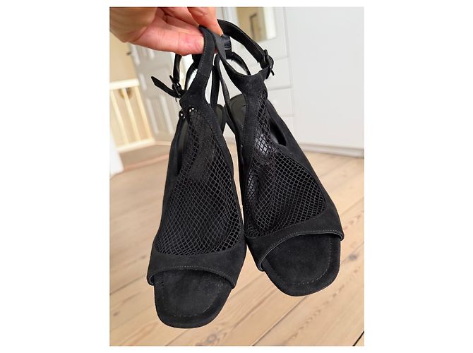 Alexander Wang Sandali con tacco in scamosciato e mesh nero - vista 4