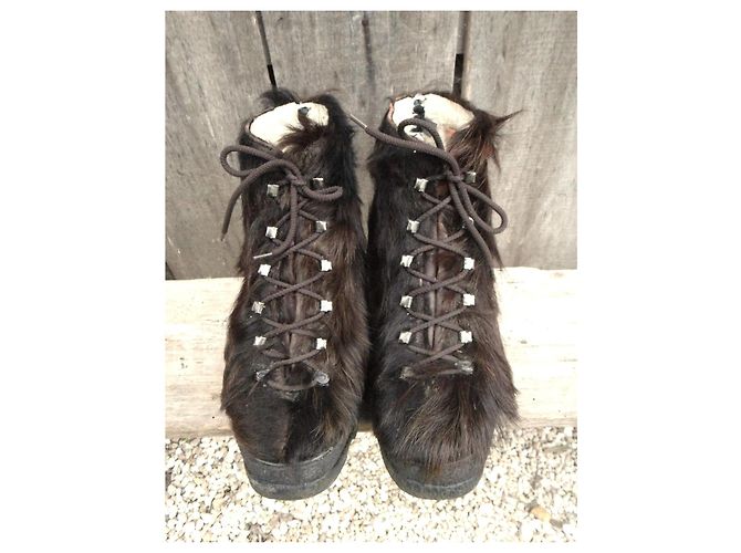 Autre Marque Stivali Après-Ski Pichette Vintage in Eco-pelliccia Nera Nero - vista 3