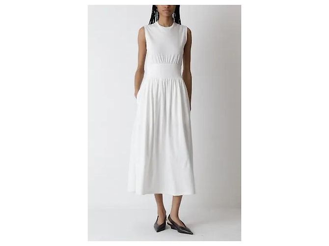 Totême Vestido Midi sin mangas de algodón - Off White Blanco - vista 6