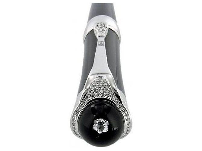 Penna a sfera Montblanc Diamond in resina nera Nero Bianco - vista 3