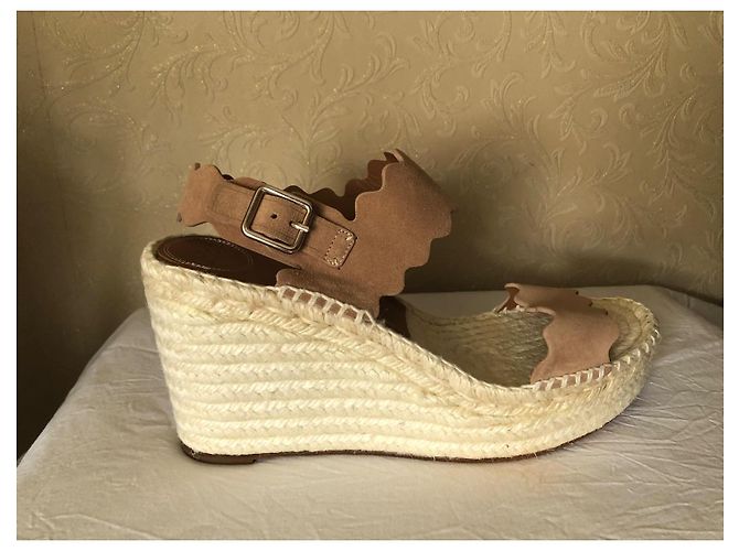 Chloé Lauren Sandali Espadrilles con Zeppa Rosa Beige - vista 2
