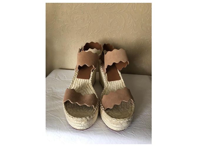 Chloé Lauren Sandali Espadrilles con Zeppa Rosa Beige - vista 3