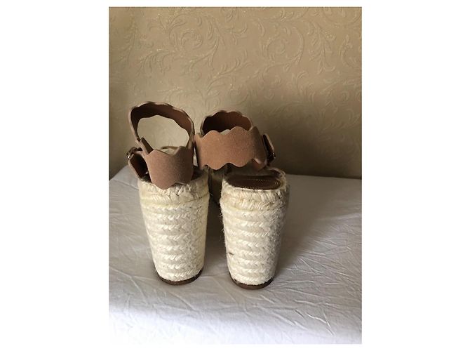 Chloé Lauren Sandali Espadrilles con Zeppa Rosa Beige - vista 4