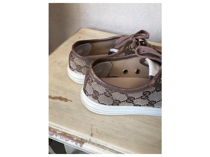 Gucci Sneakers GG Supreme Monogramma e Scamosciato Marrone Beige - vista 10