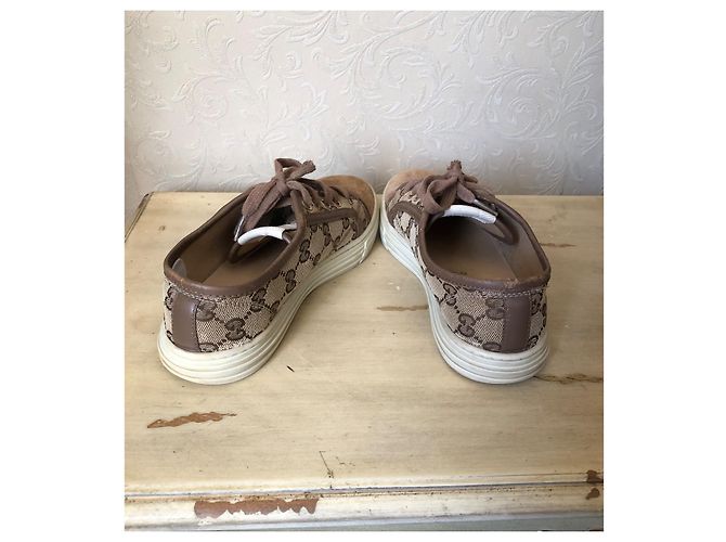 Gucci Sneakers GG Supreme Monogramma e Scamosciato Marrone Beige - vista 11
