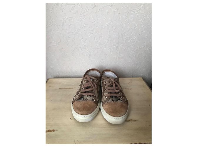Gucci Sneakers GG Supreme Monogramma e Scamosciato Marrone Beige - vista 2