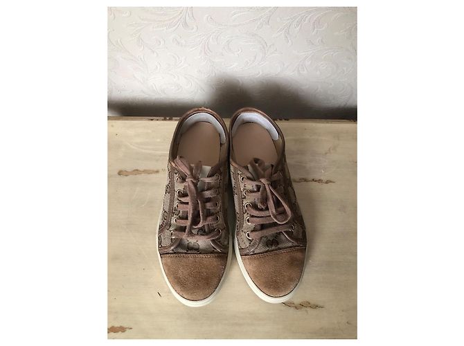 Gucci Sneakers GG Supreme Monogramma e Scamosciato Marrone Beige - vista 3