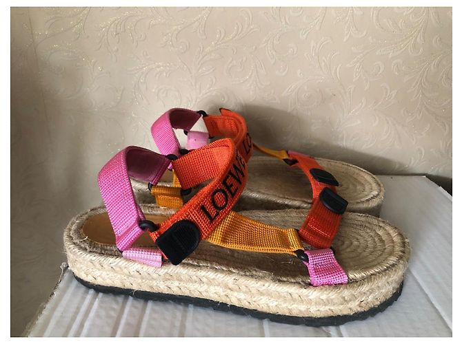 Loewe x Paula's Ibiza Sandali Espadrilles Platform Color-block Rosa Beige Arancione Giallo - vista 2