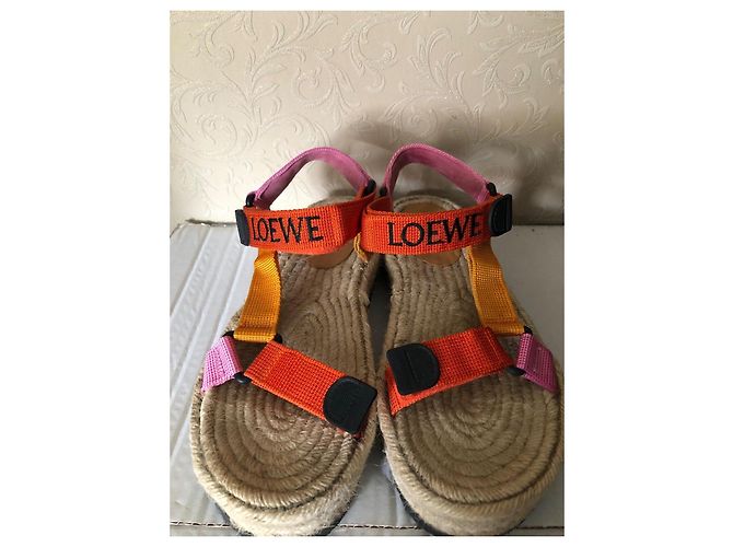 Loewe x Paula's Ibiza Sandali Espadrilles Platform Color-block Rosa Beige Arancione Giallo - vista 4