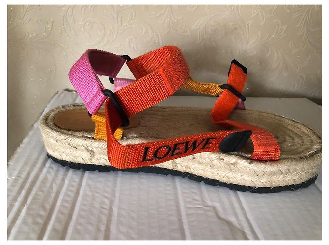 Loewe x Paula's Ibiza Sandali Espadrilles Platform Color-block Rosa Beige Arancione Giallo - vista 8