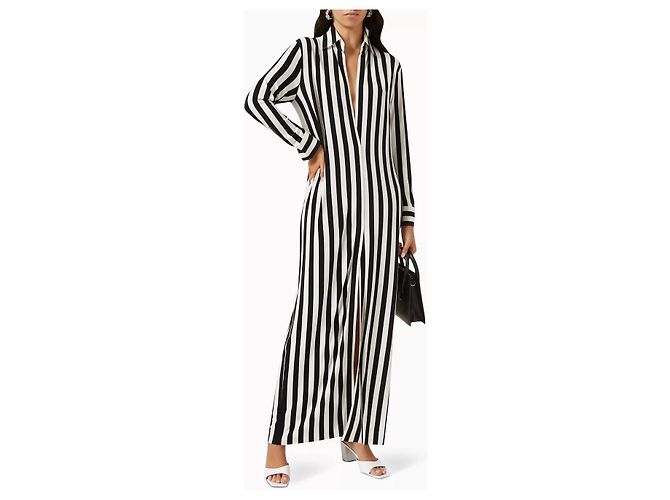 Norma Kamali Abito camicia maxi a righe Nero Bianco - vista 5