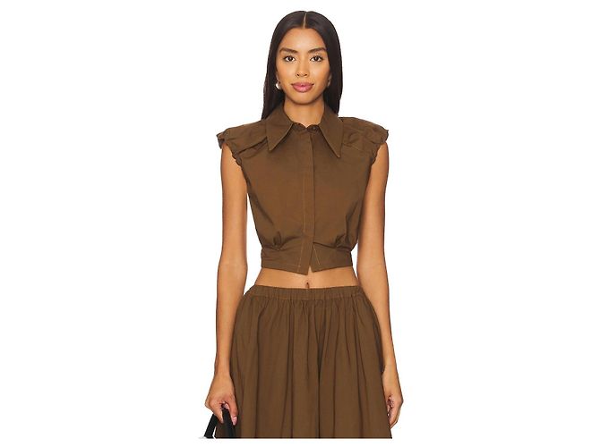 Autre Marque Camila Coelho Camicia corta in misto cotone marrone - vista 6