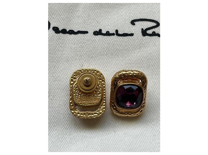 Oscar de la Renta Orecchini in cristallo viola e metallo dorato D'oro Porpora - vista 3