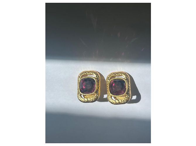 Oscar de la Renta Orecchini in cristallo viola e metallo dorato D'oro Porpora - vista 5