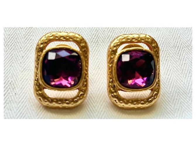 Oscar de la Renta Orecchini in cristallo viola e metallo dorato D'oro Porpora - vista 6
