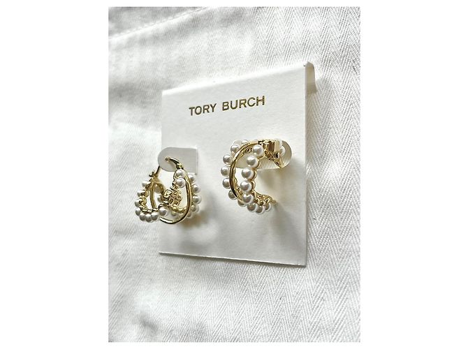 Tory Burch Orecchini a cerchio in perle e metallo dorato Bianco D'oro - vista 2
