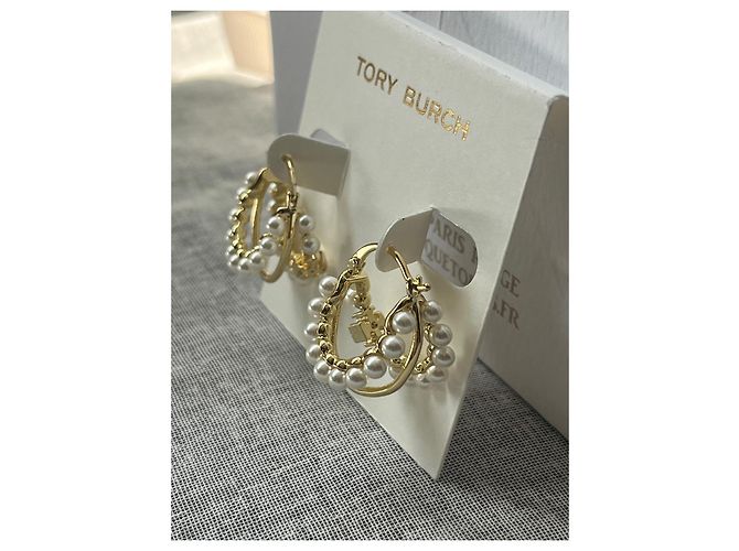 Tory Burch Orecchini a cerchio in perle e metallo dorato Bianco D'oro - vista 5