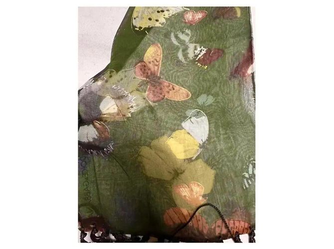 Pañuelo de seda Dolce & Gabbana con estampado de mariposa y flecos Multicolor Verde - vista 3