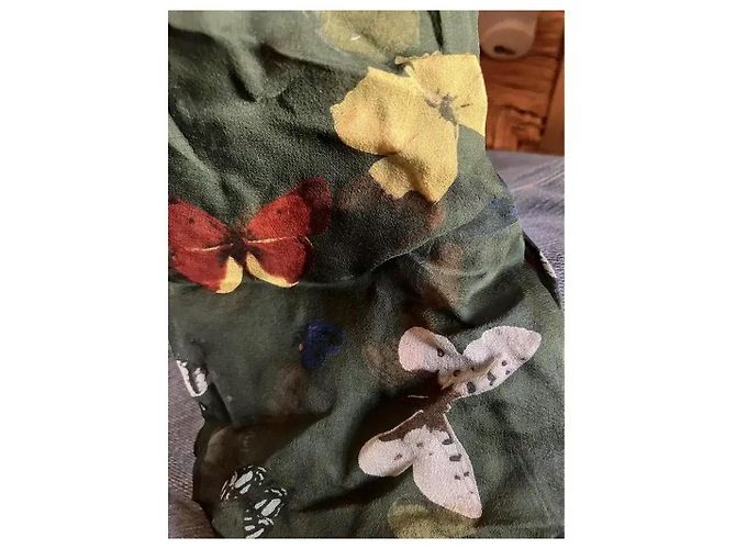 Pañuelo de seda Dolce & Gabbana con estampado de mariposa y flecos Multicolor Verde - vista 4