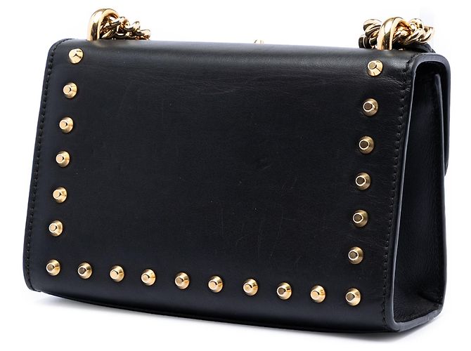 Borsa a tracolla Gucci Black Small Pearl Studded Leather Padlock Nero - vista 2
