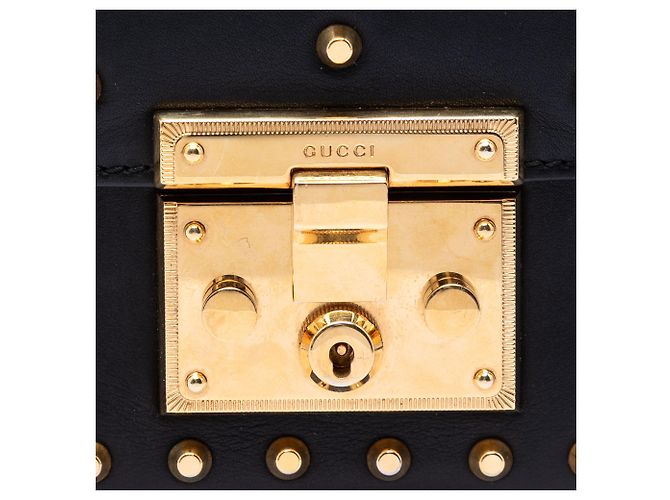 Borsa a tracolla Gucci Black Small Pearl Studded Leather Padlock Nero - vista 5