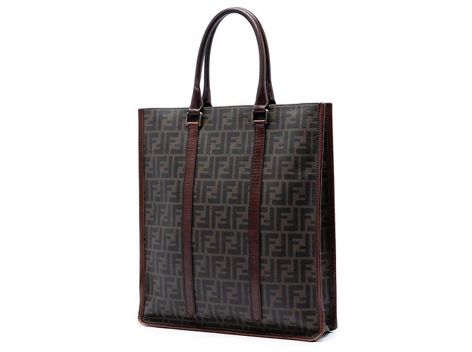 Fendi Vertikaler Tote aus braunem Zucca beschichtetem Canvas - Ansicht 2