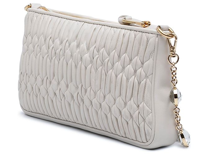 Borsa Miu Miu White Matelasse Nappa Crystal Chain Bianco Bianco sporco - vista 2