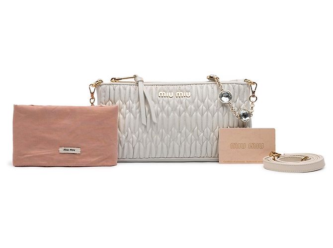 Borsa Miu Miu White Matelasse Nappa Crystal Chain Bianco Bianco sporco - vista 7