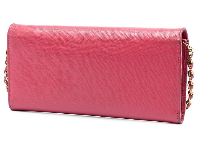 Portafoglio con catena in Saffiano rosa Prada - vista 2
