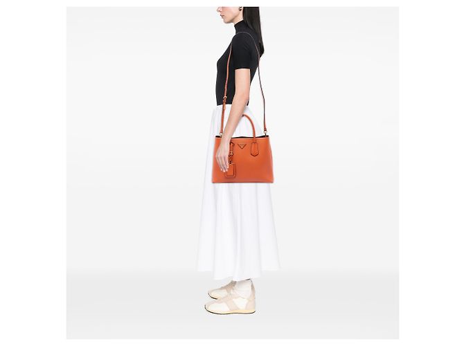 Borsa Satchel Prada Orange Medium Saffiano Cuir Double Handle Arancione - vista 6