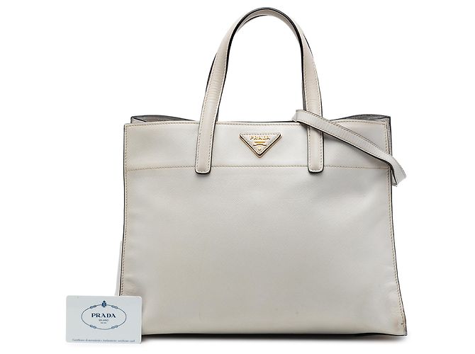 Bolso Tote Prada White Saffiano Soft Triple Pocket Blanco - vista 7
