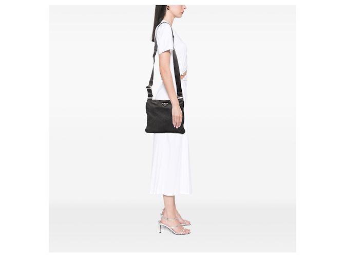 Bolsa Transversal Prada Black Tessuto Zip Top Preto - vista 9