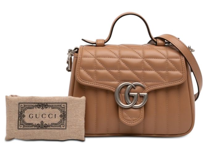 Borsa Gucci Aria in pelle matelassé Mini GG Marmont marrone - vista 7