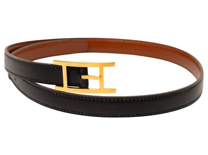 Cintura reversibile Hermès Quentin in pelle Box nera Nero - vista 5